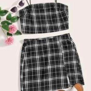 SHEIN plus size plaid crop Cami top and skirt set